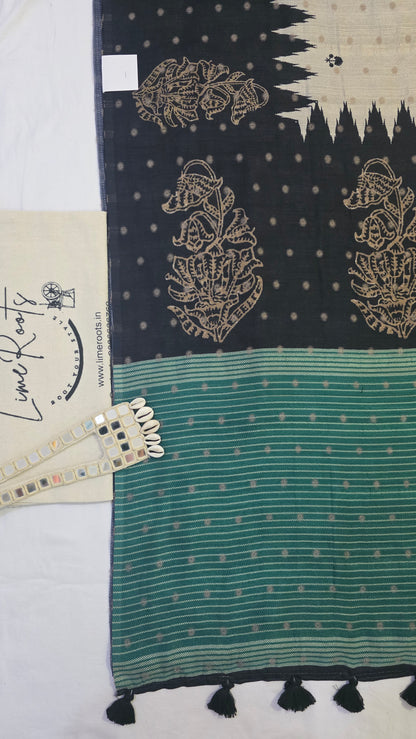 Green Ivory Sambhalpuri printed Chhapa Silk Saree