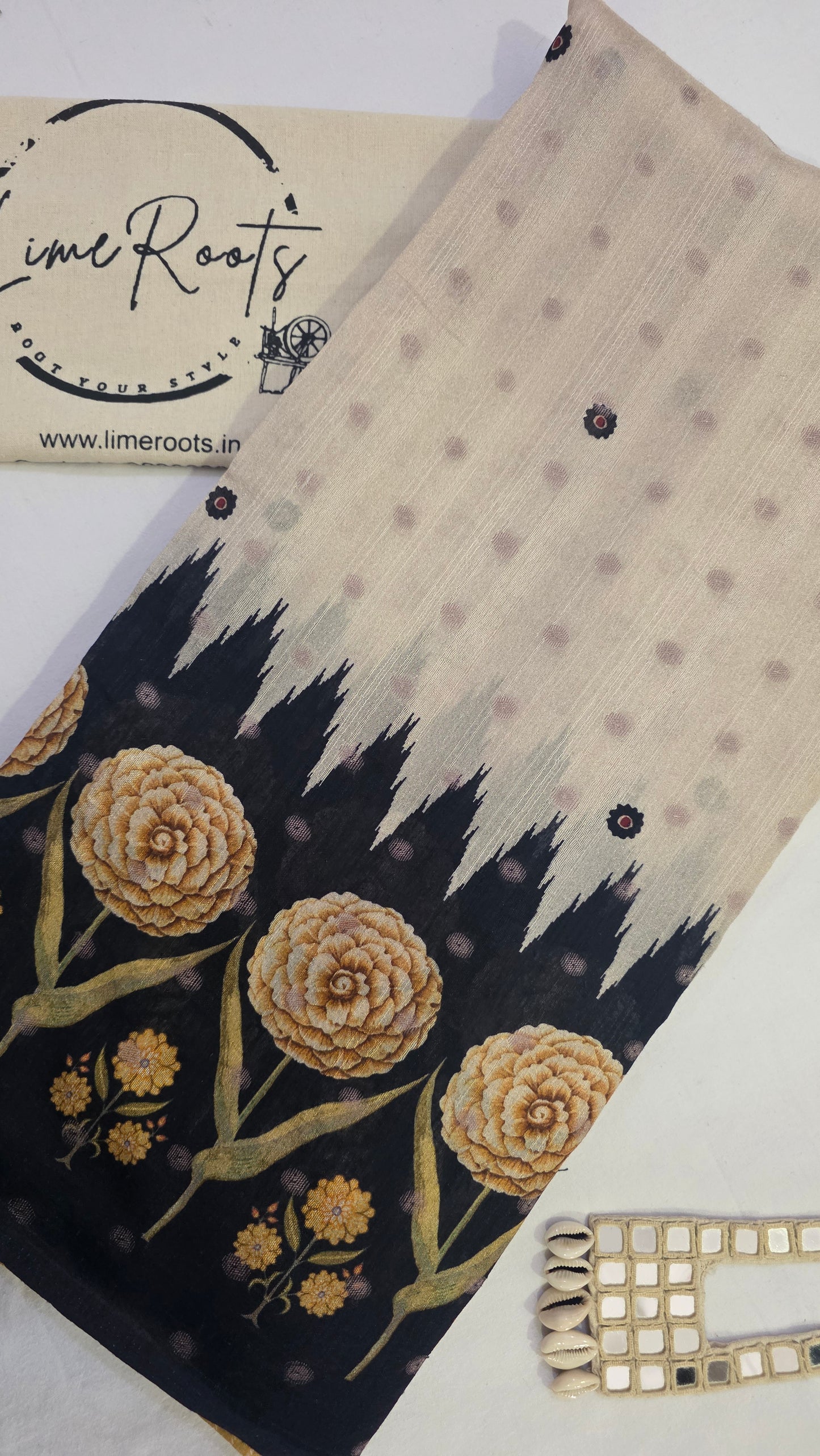 Yellow Ivory Sambhalpuri printed Chhapa Silk Saree