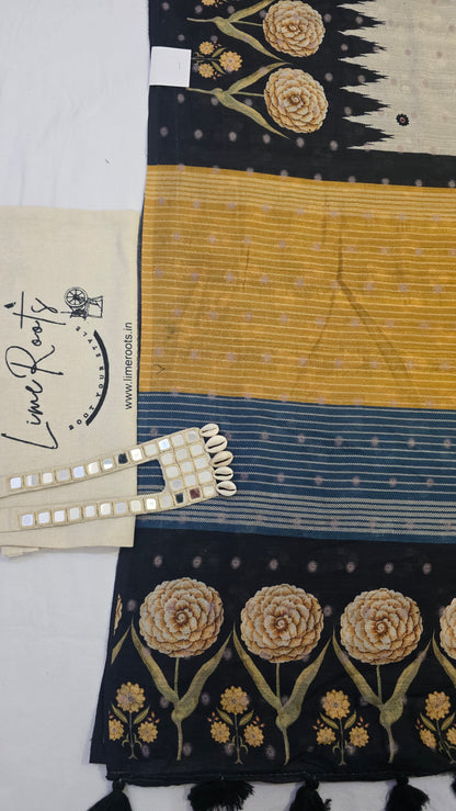 Yellow Ivory Sambhalpuri printed Chhapa Silk Saree