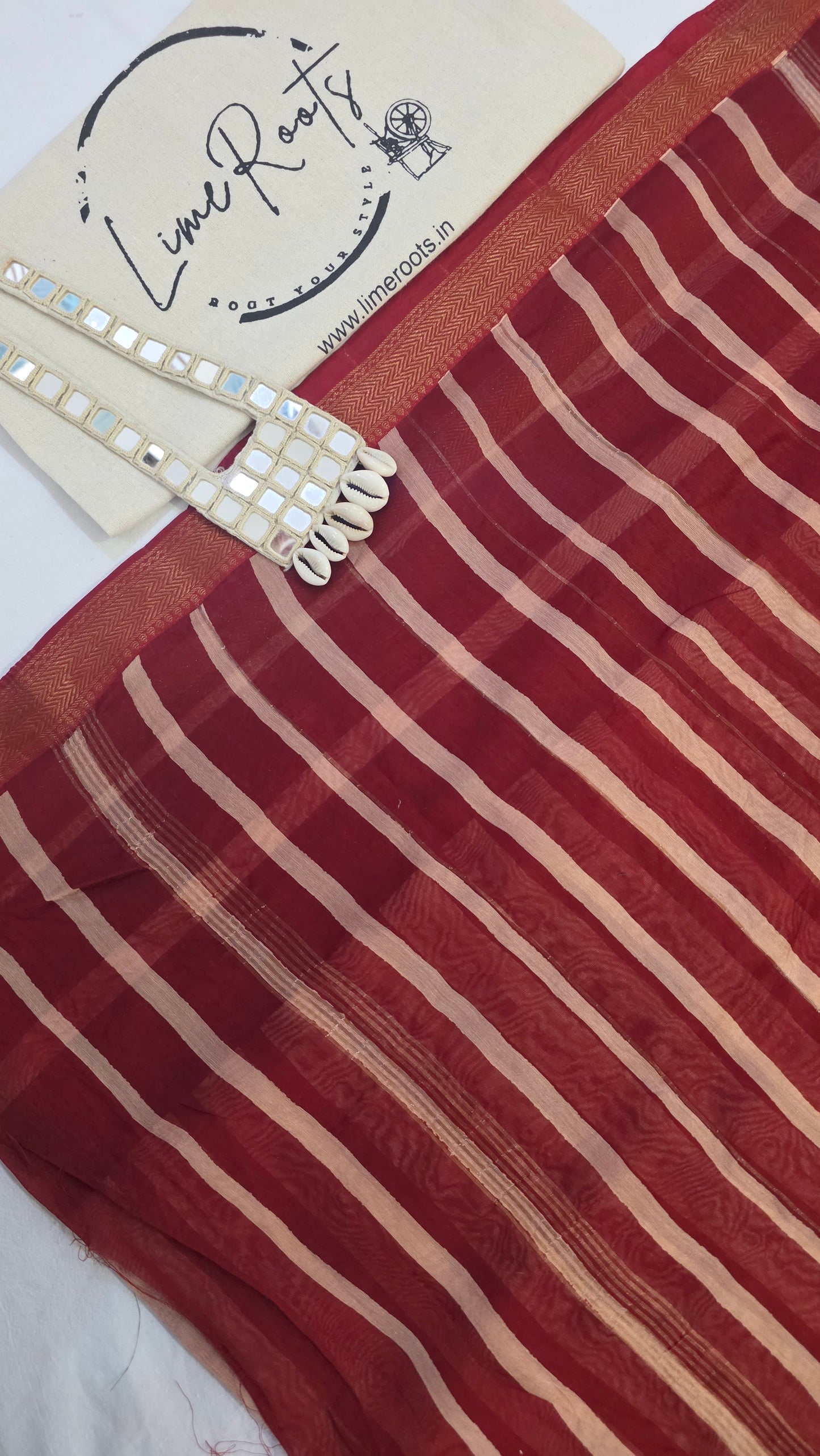 Red and White Handblocked Printed Maheshwari Silk Saree