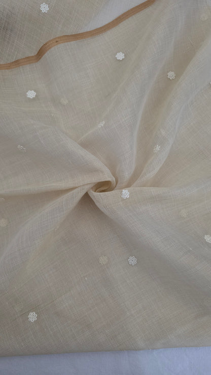 Ivory Embroidered Linen Tissue Silk Saree
