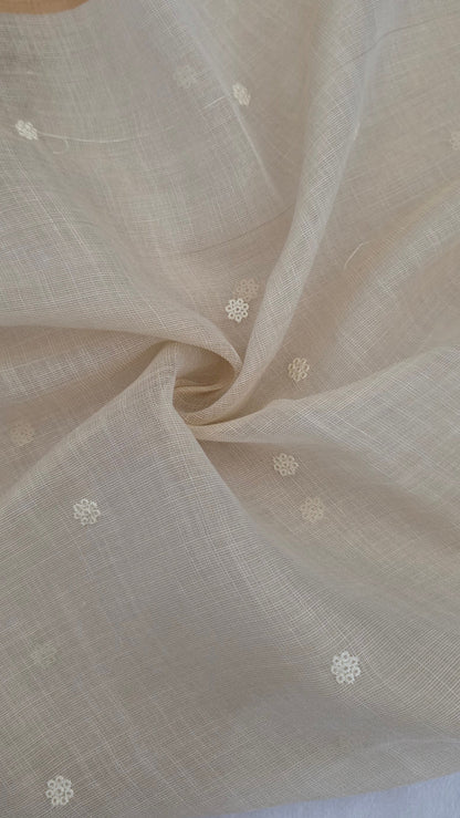 Ivory Embroidered Linen Tissue Silk Saree