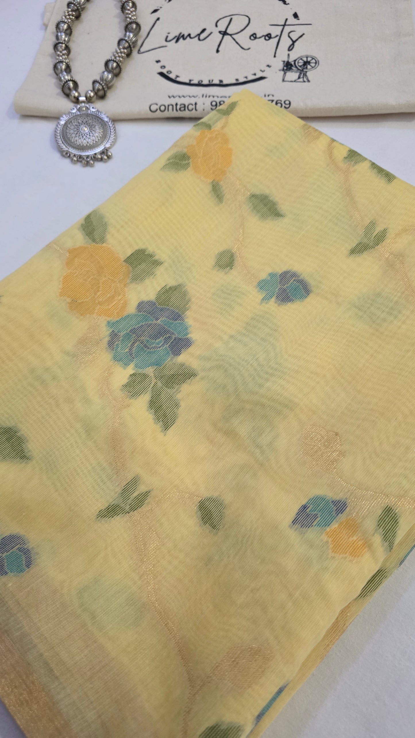 Yellow Blended Linen Silk Jamdani