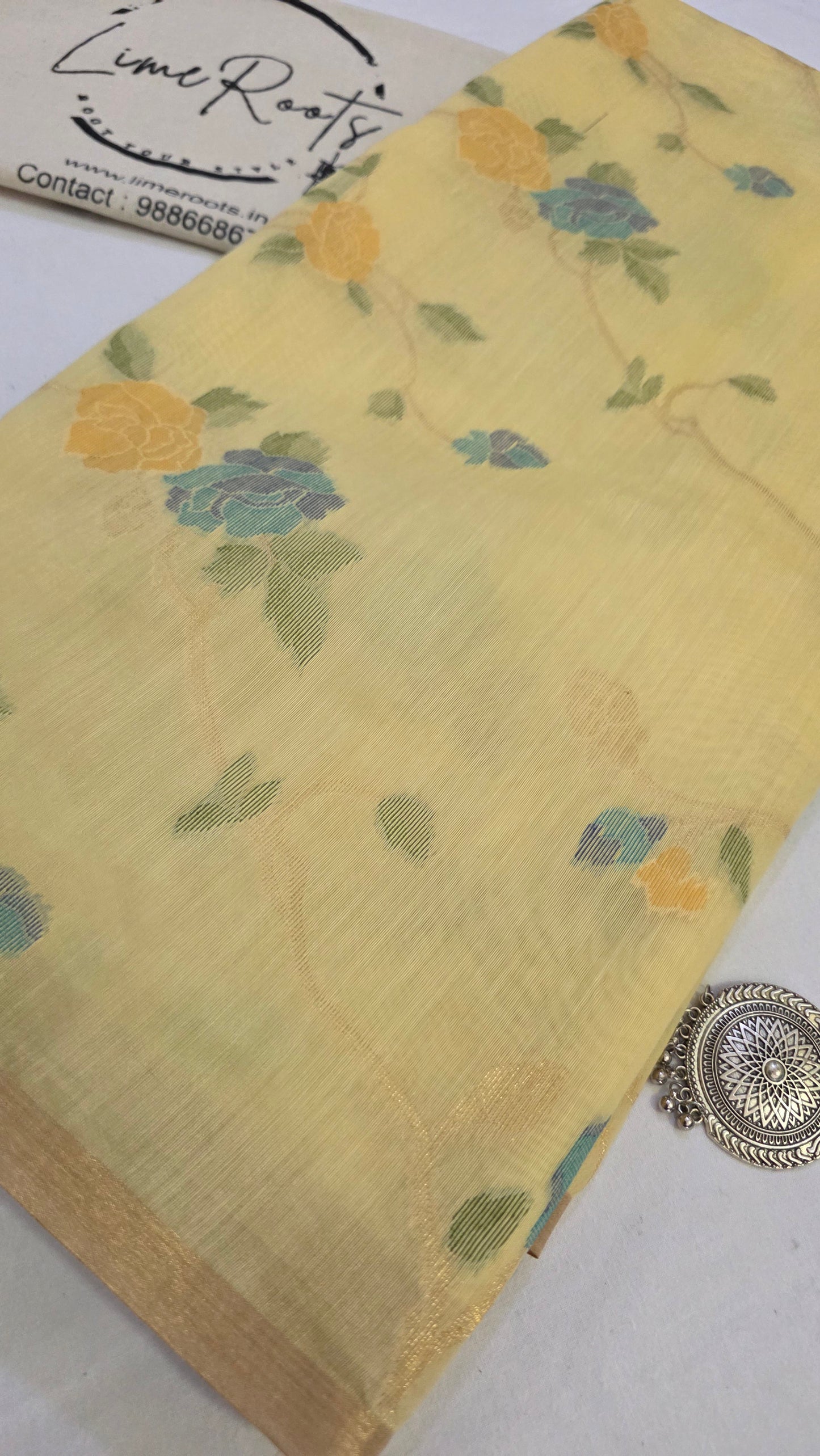 Yellow Blended Linen Silk Jamdani
