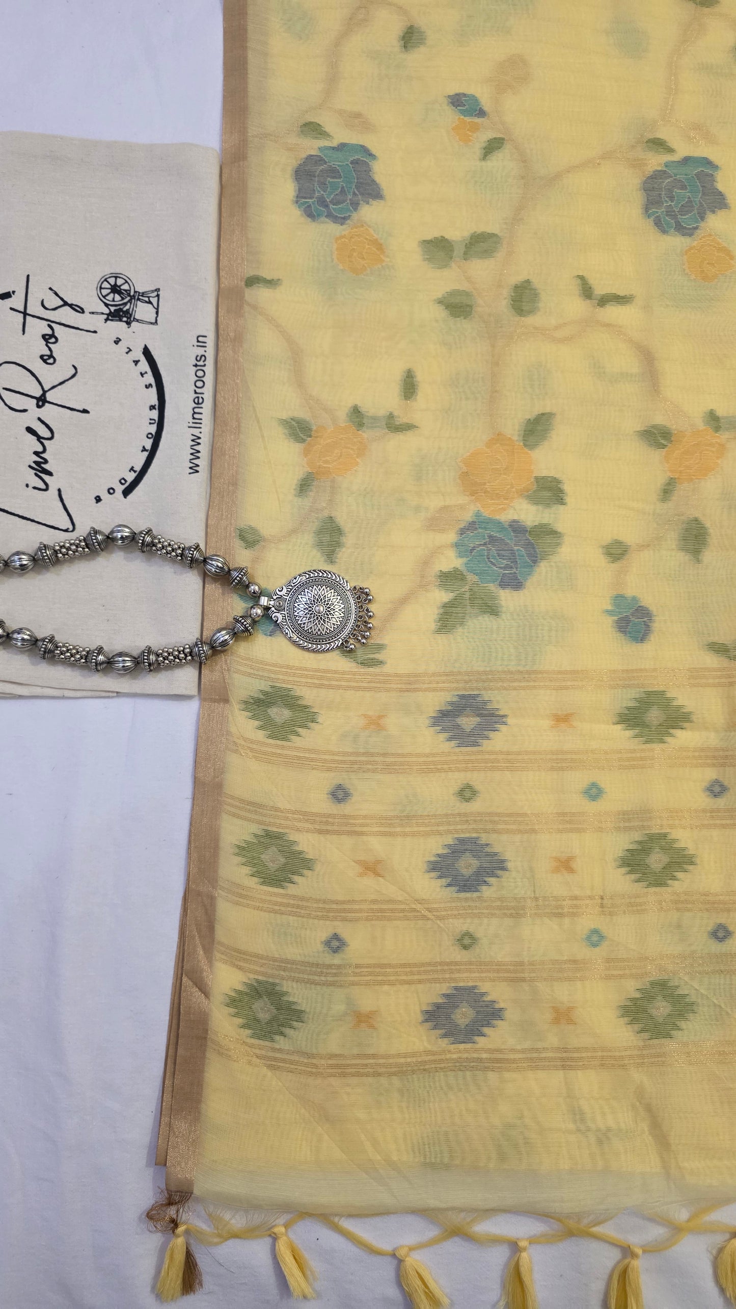 Yellow Blended Linen Silk Jamdani