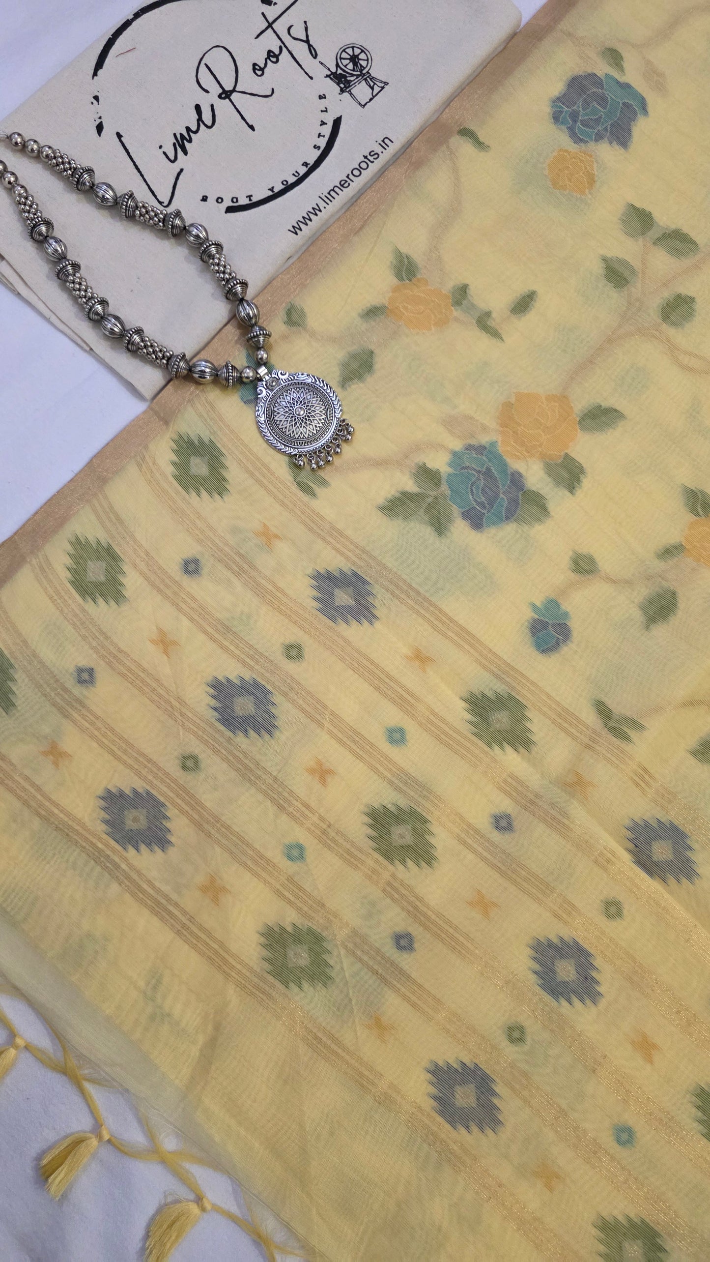 Yellow Blended Linen Silk Jamdani