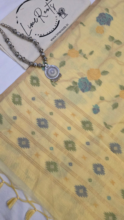 Yellow Blended Linen Silk Jamdani