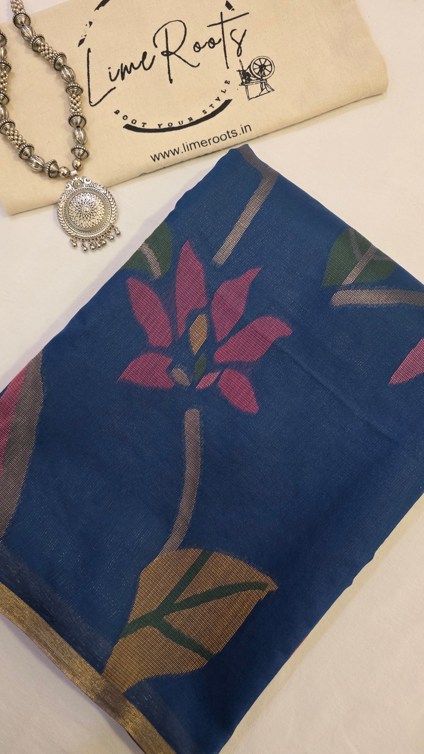 Blue Blended Linen Silk Jamdani