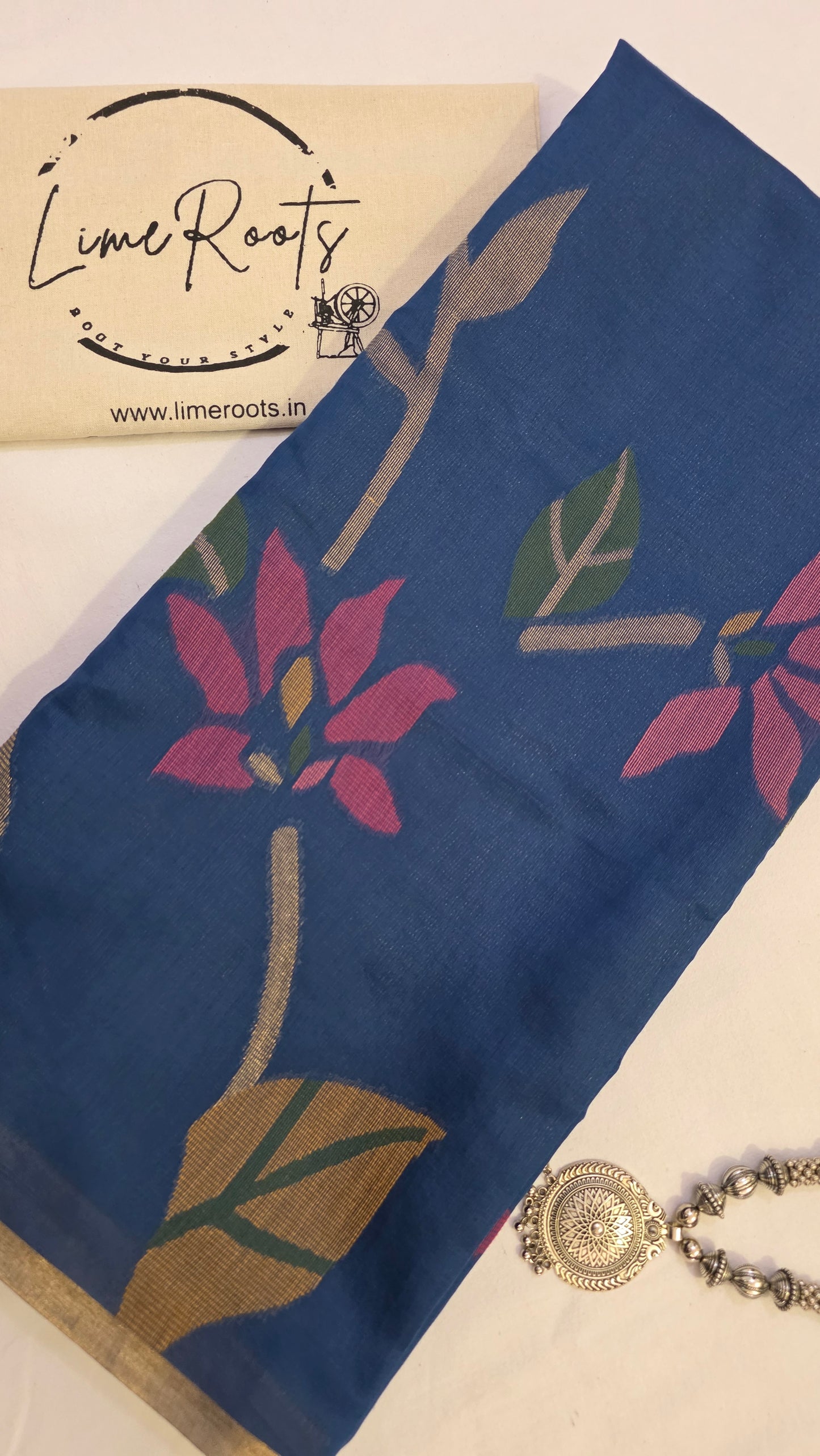Blue Blended Linen Silk Jamdani