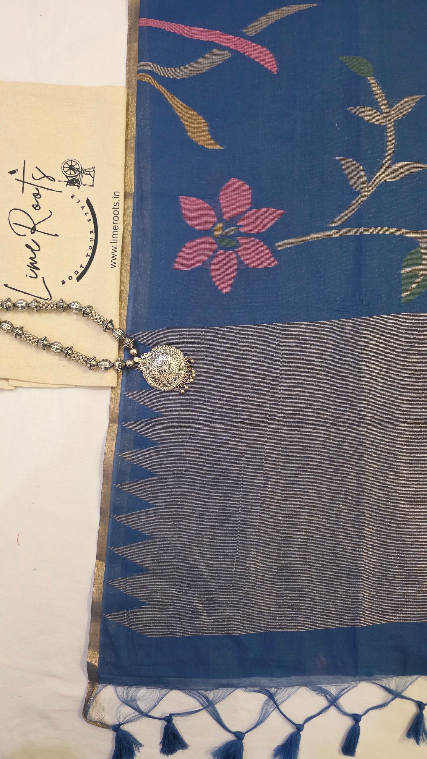 Blue Blended Linen Silk Jamdani