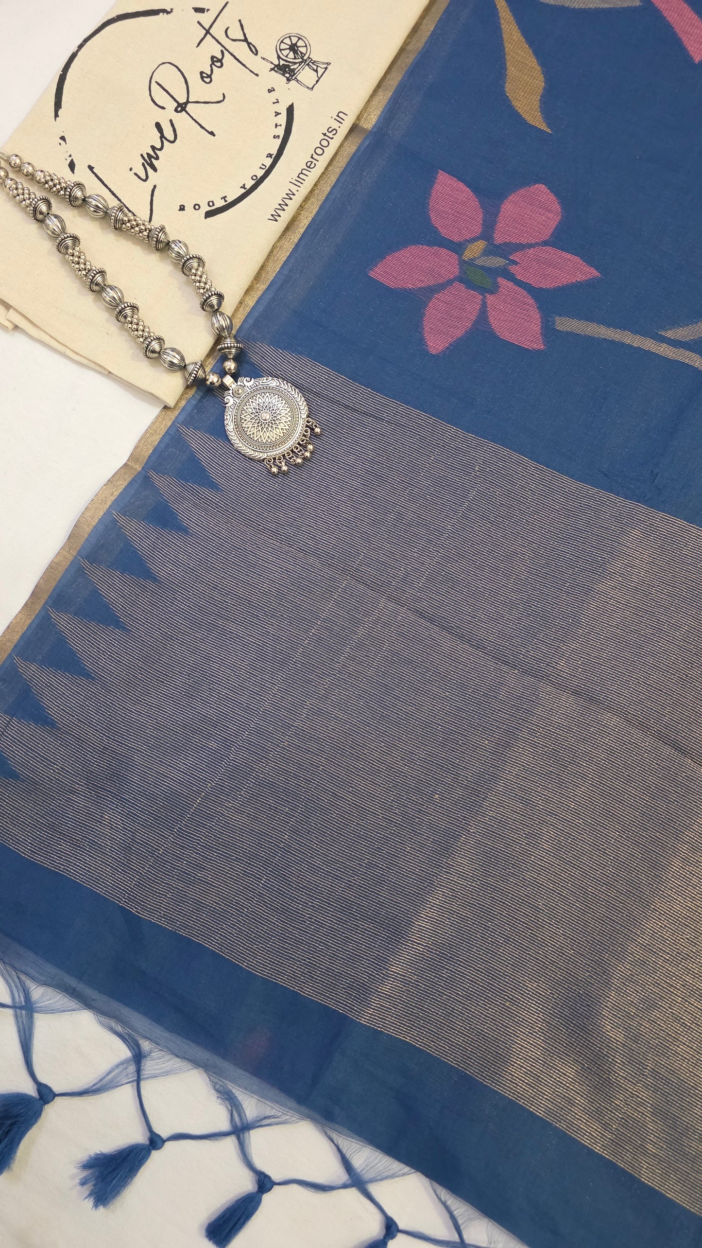 Blue Blended Linen Silk Jamdani