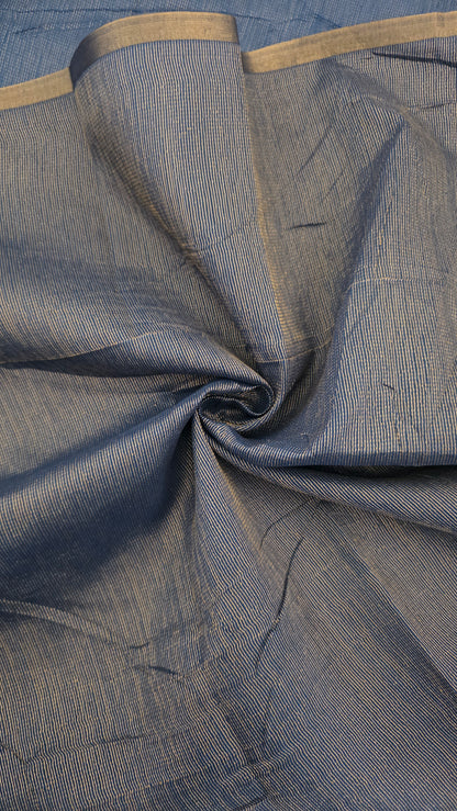 Blue Blended Linen Silk Jamdani