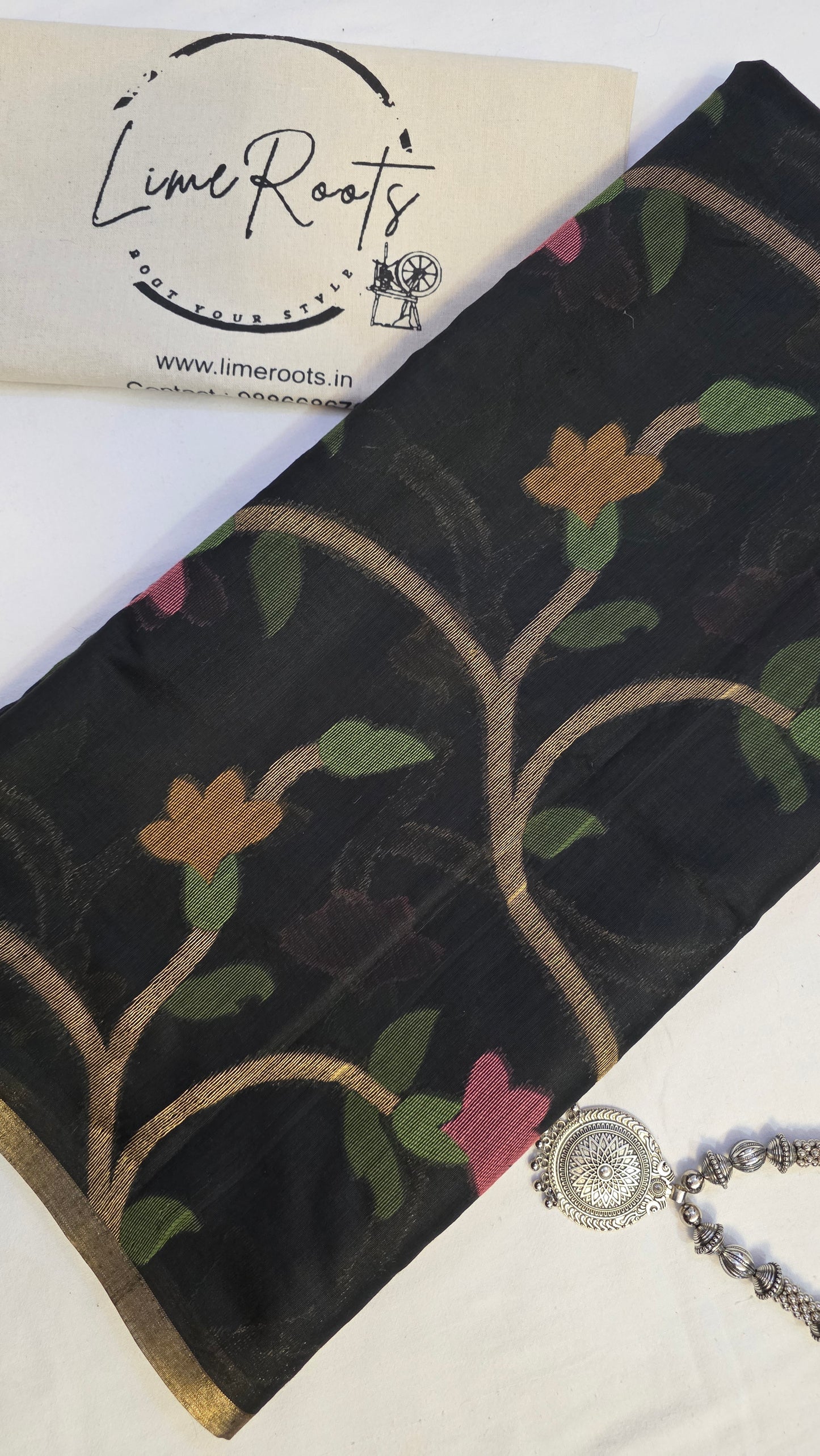 Black Blended Linen Silk Jamdani