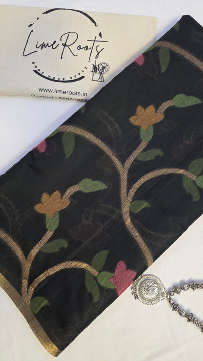 Black Blended Linen Silk Jamdani
