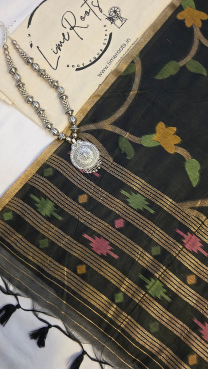 Black Blended Linen Silk Jamdani