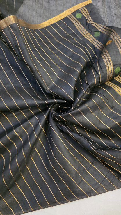 Black Blended Linen Silk Jamdani