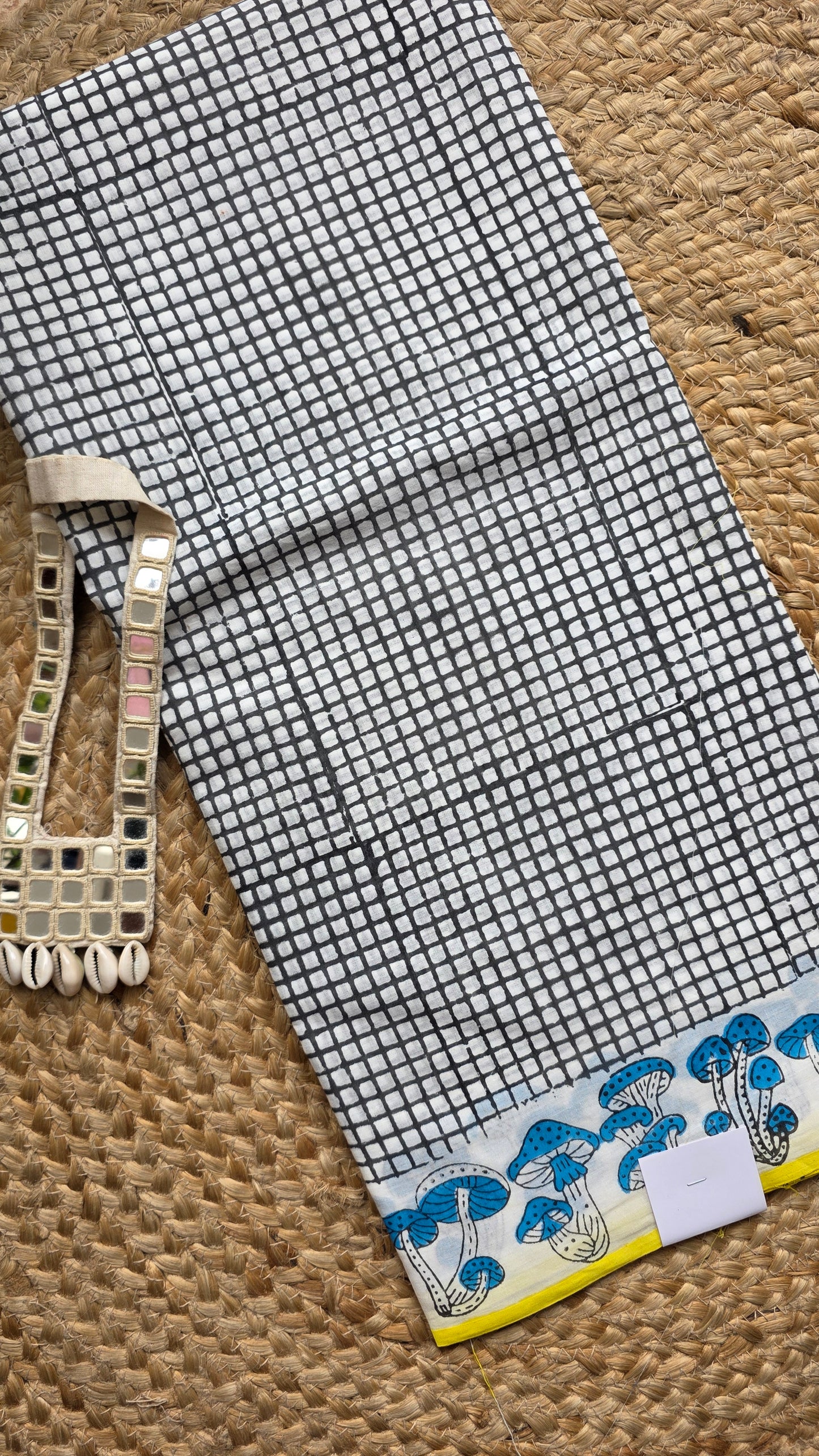 Pure cotton mushroom Handblock printed  saree
