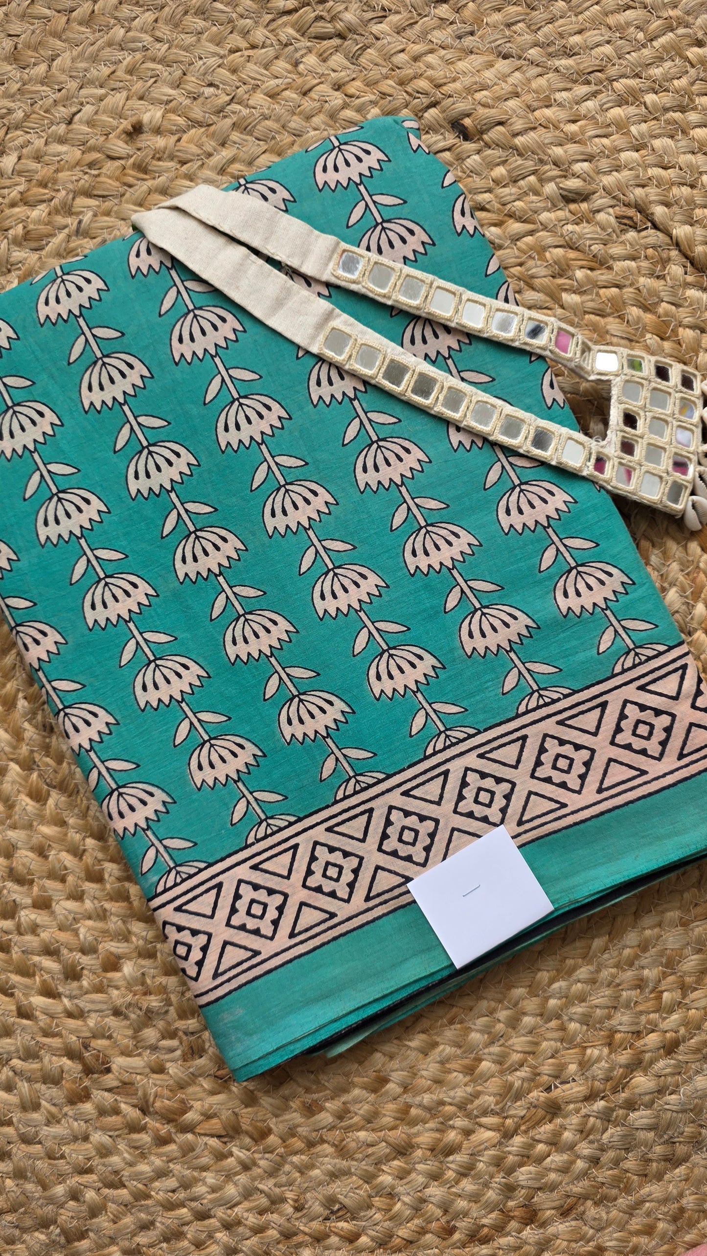 Green Pure cotton floral Handblock printed saree