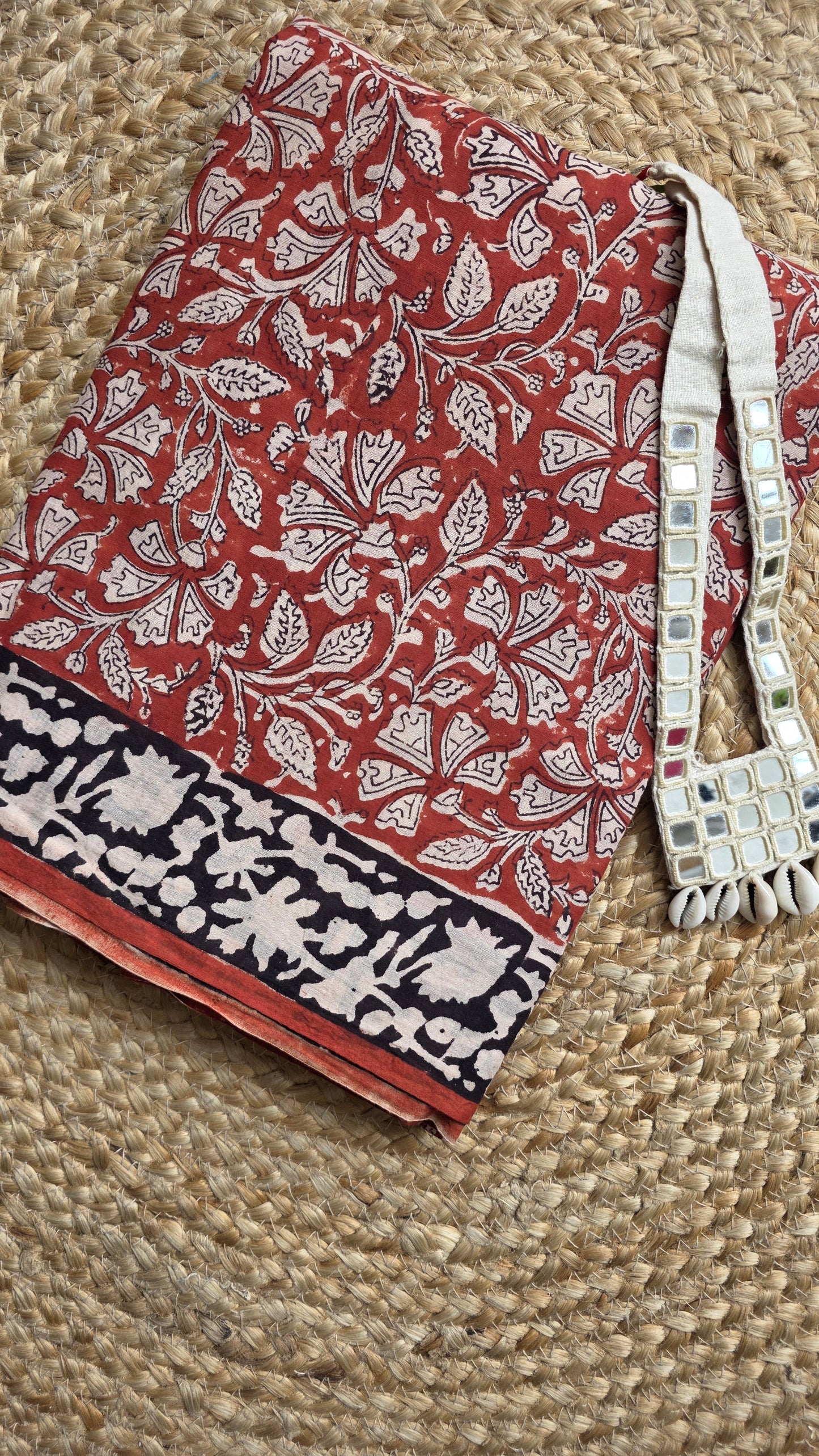 Red Pure cotton kalamkari Handblock printed saree