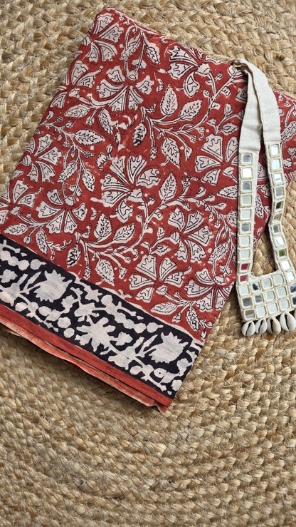 Red Pure cotton kalamkari Handblock printed saree