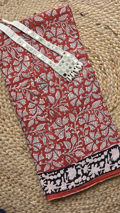 Red Pure cotton kalamkari Handblock printed saree