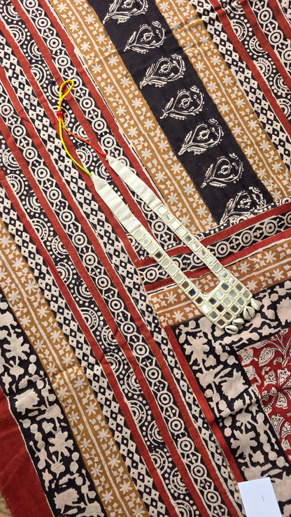 Red Pure cotton kalamkari Handblock printed saree