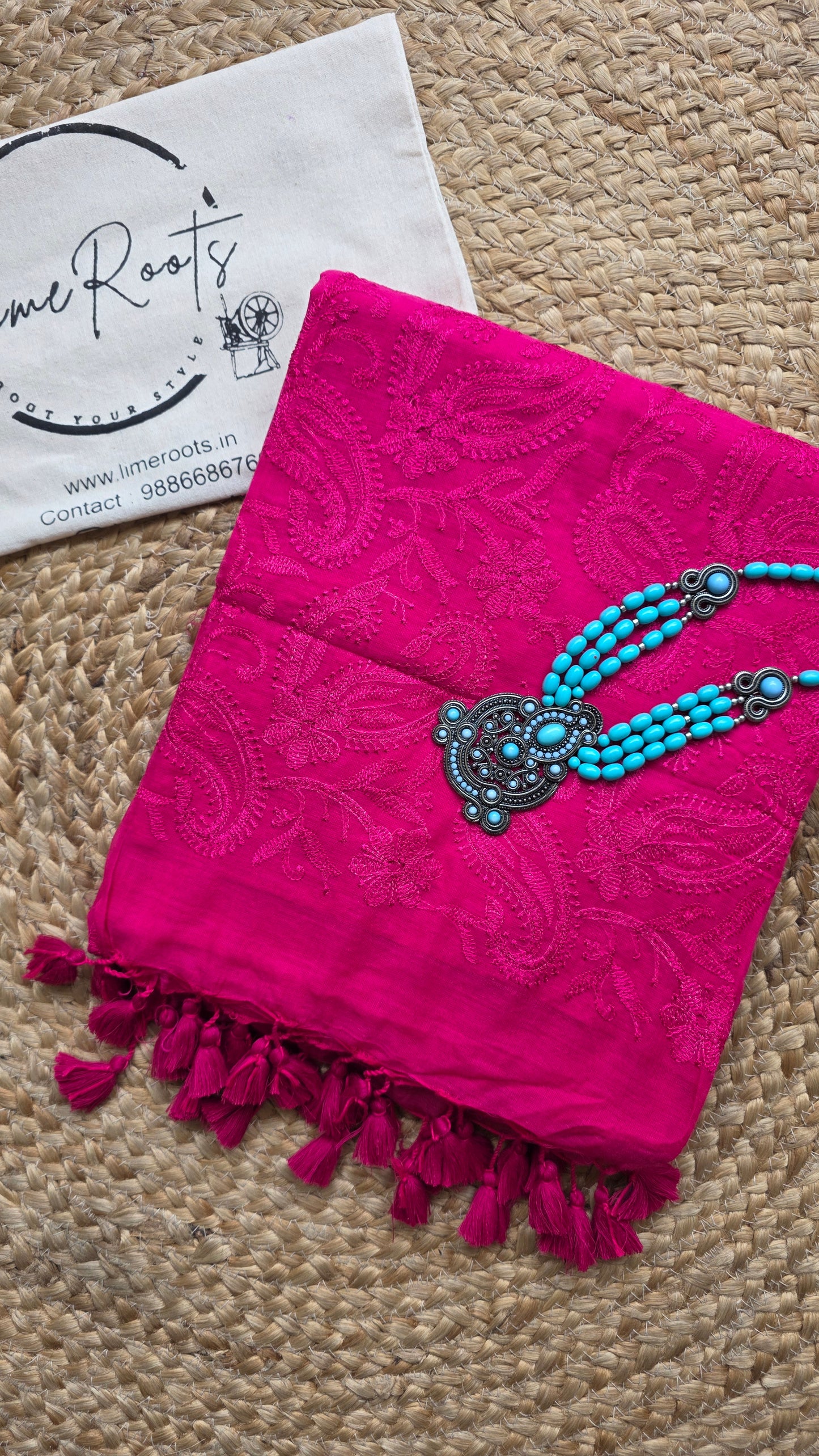 Pink Mulmul Chikankari embroidery Saree