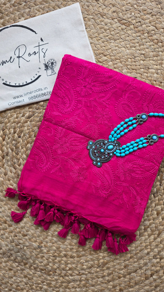 Adaa Pink Mulmul Chikankari embroidery Saree