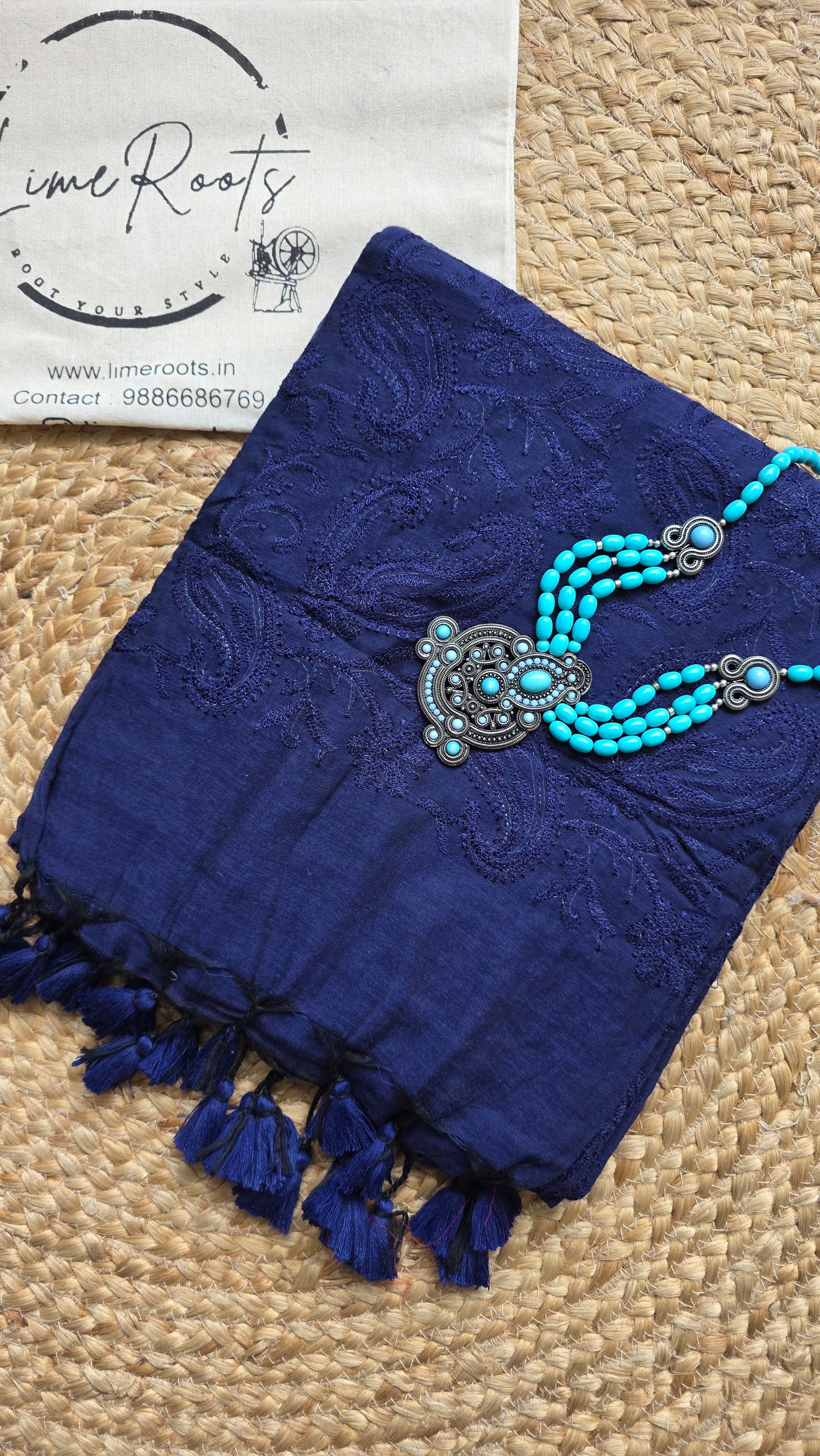 Adaa Blue Mulmul Chikankari embroidery Saree