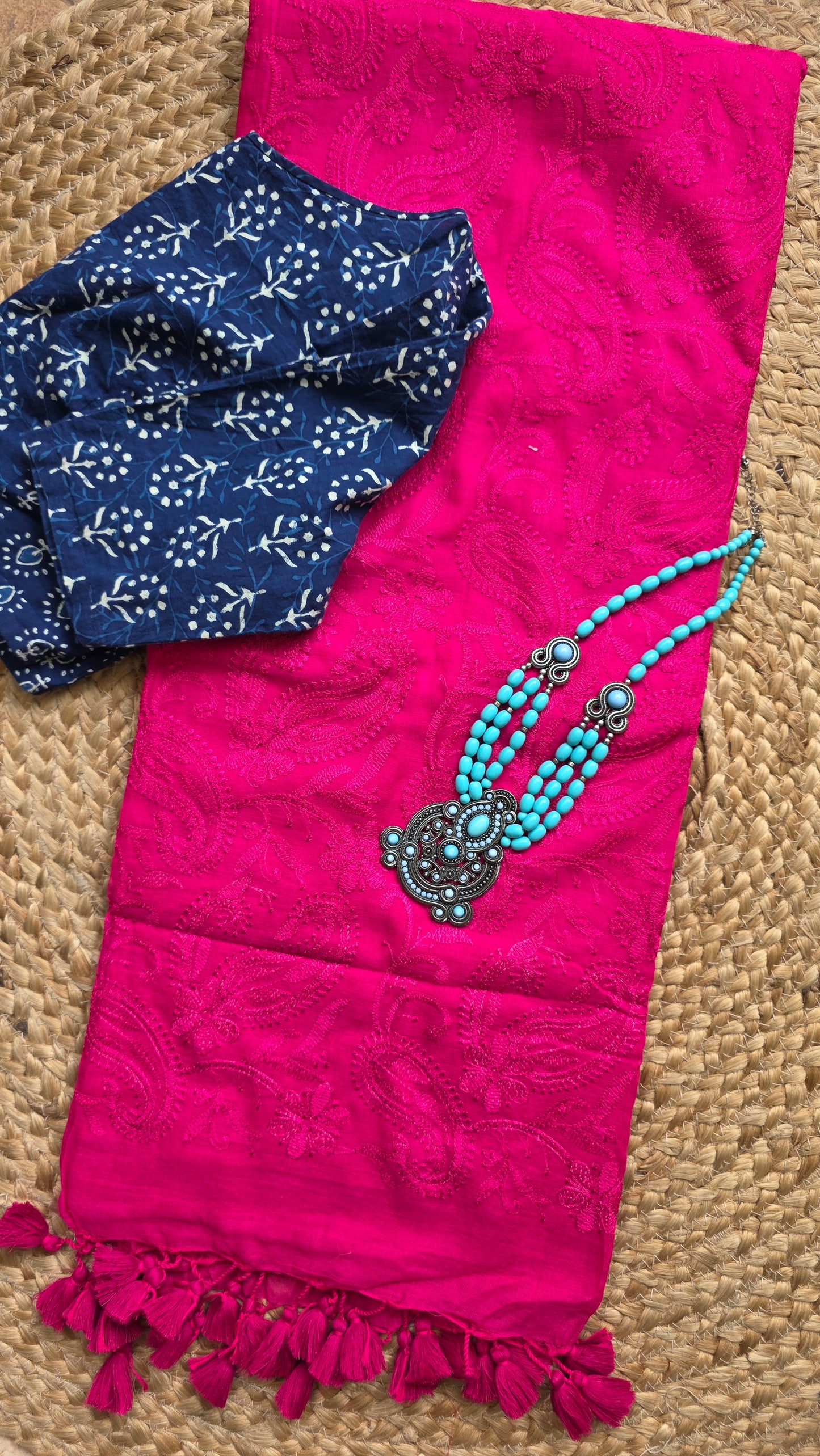 Pink Mulmul Chikankari embroidery Saree