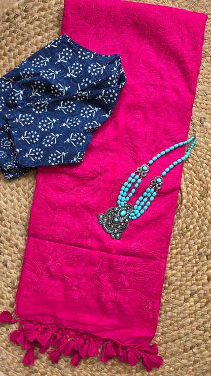Pink Mulmul Chikankari embroidery Saree