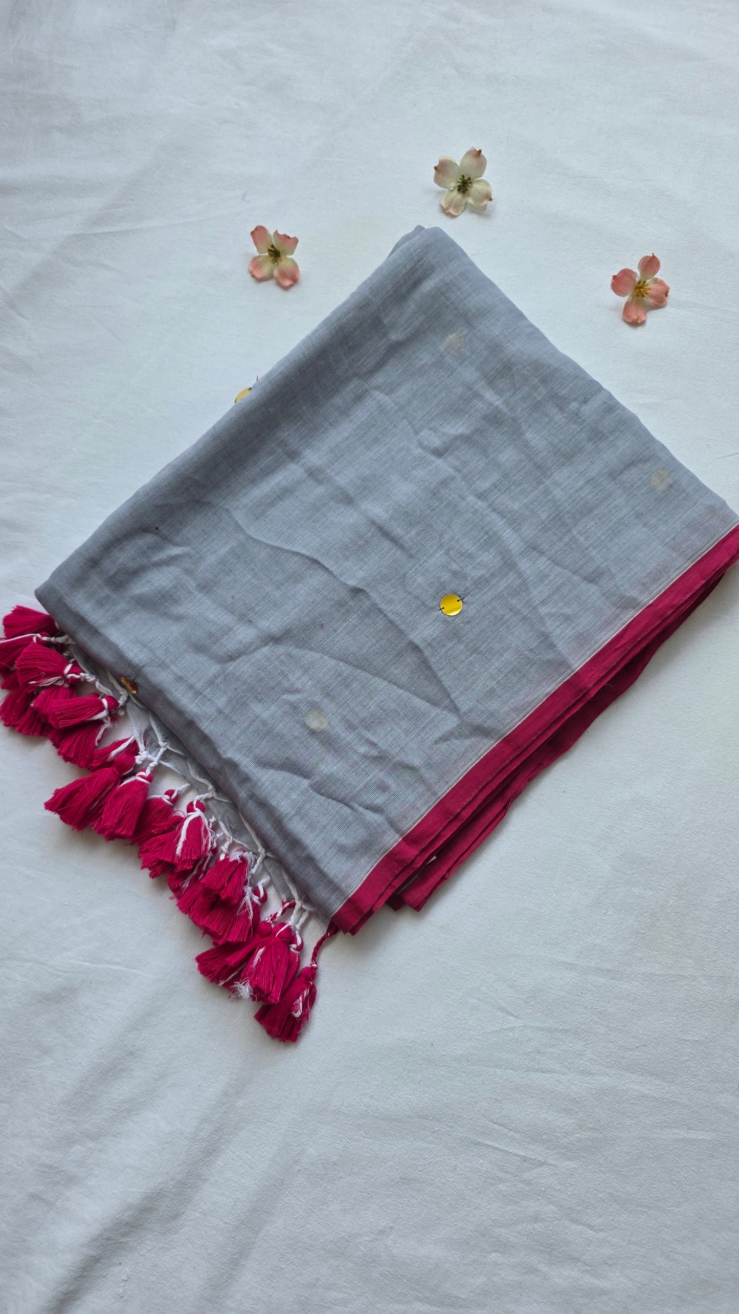 Tara grey Mulmul Sari with tassels