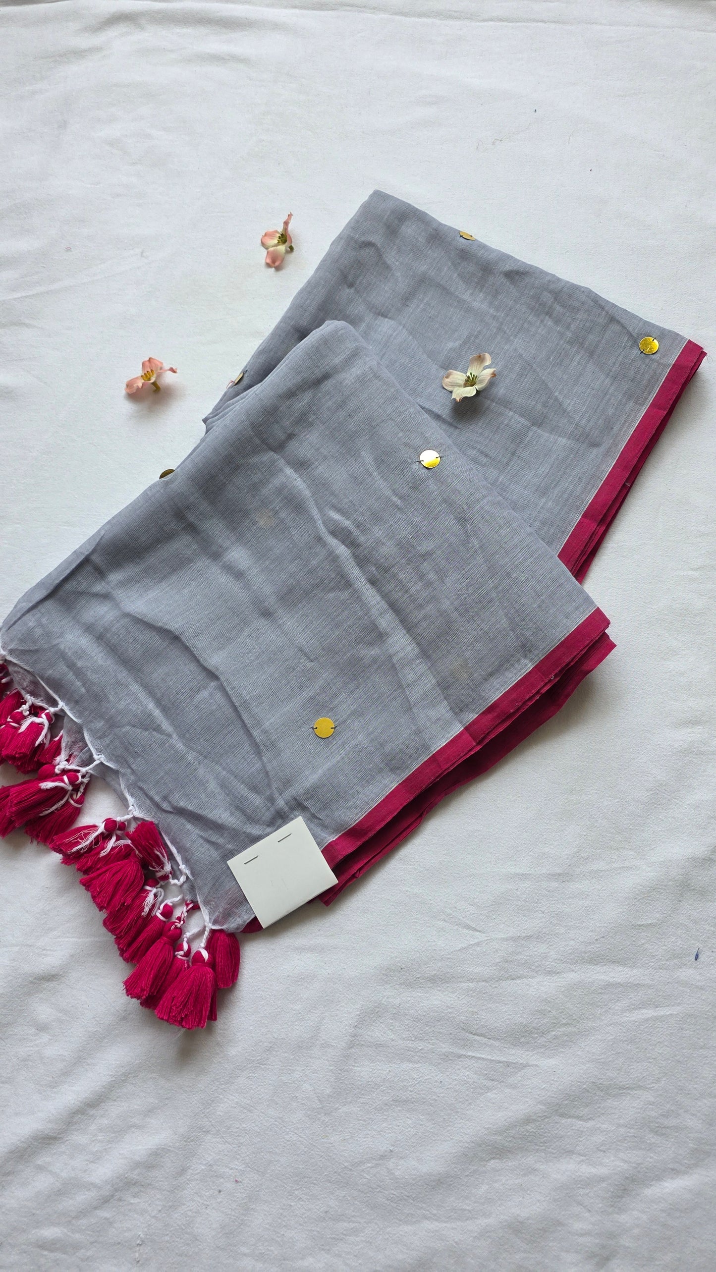 Tara grey Mulmul Sari with tassels