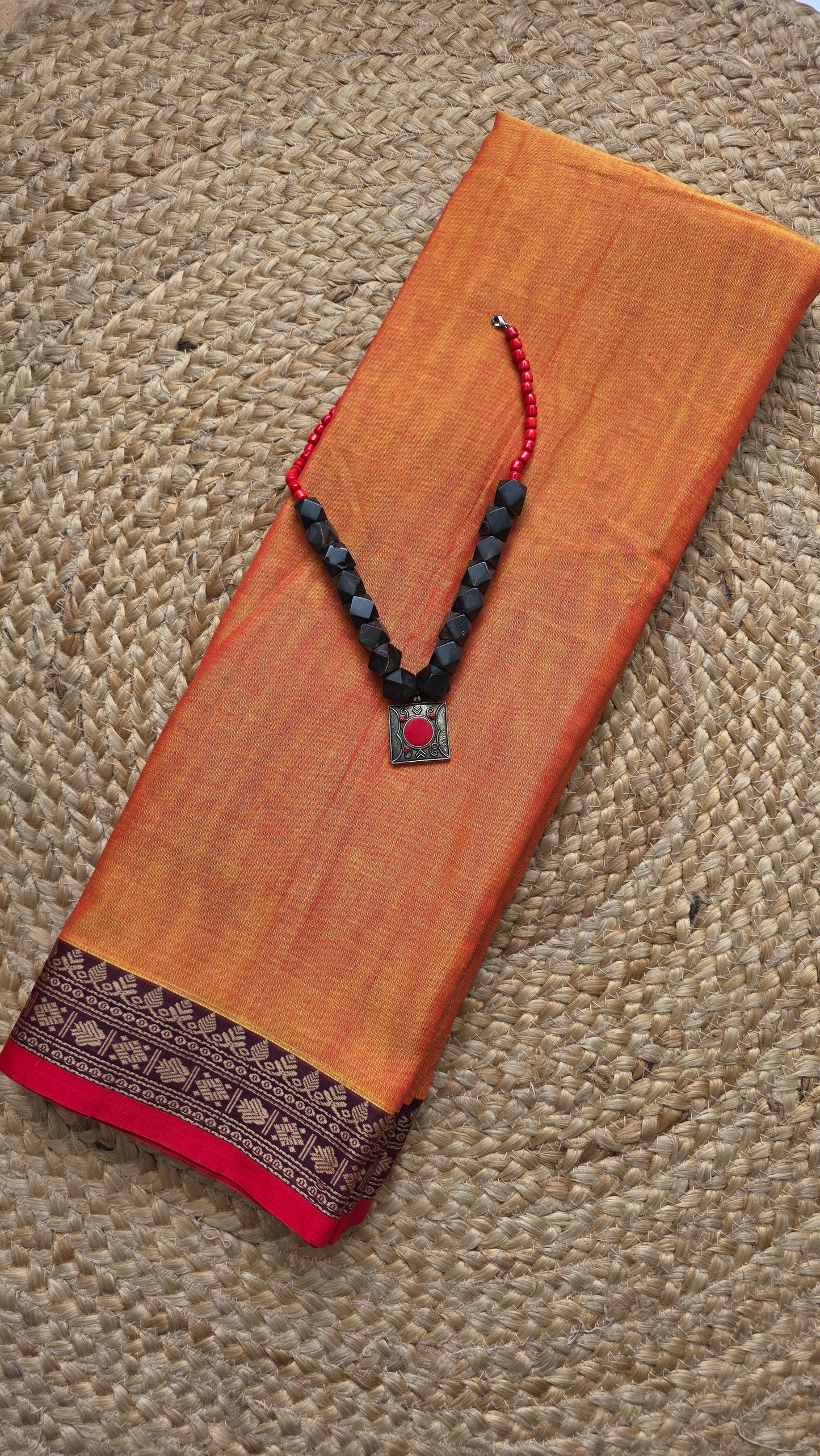 Two toned orange Pure Narayanpet cotton sari
