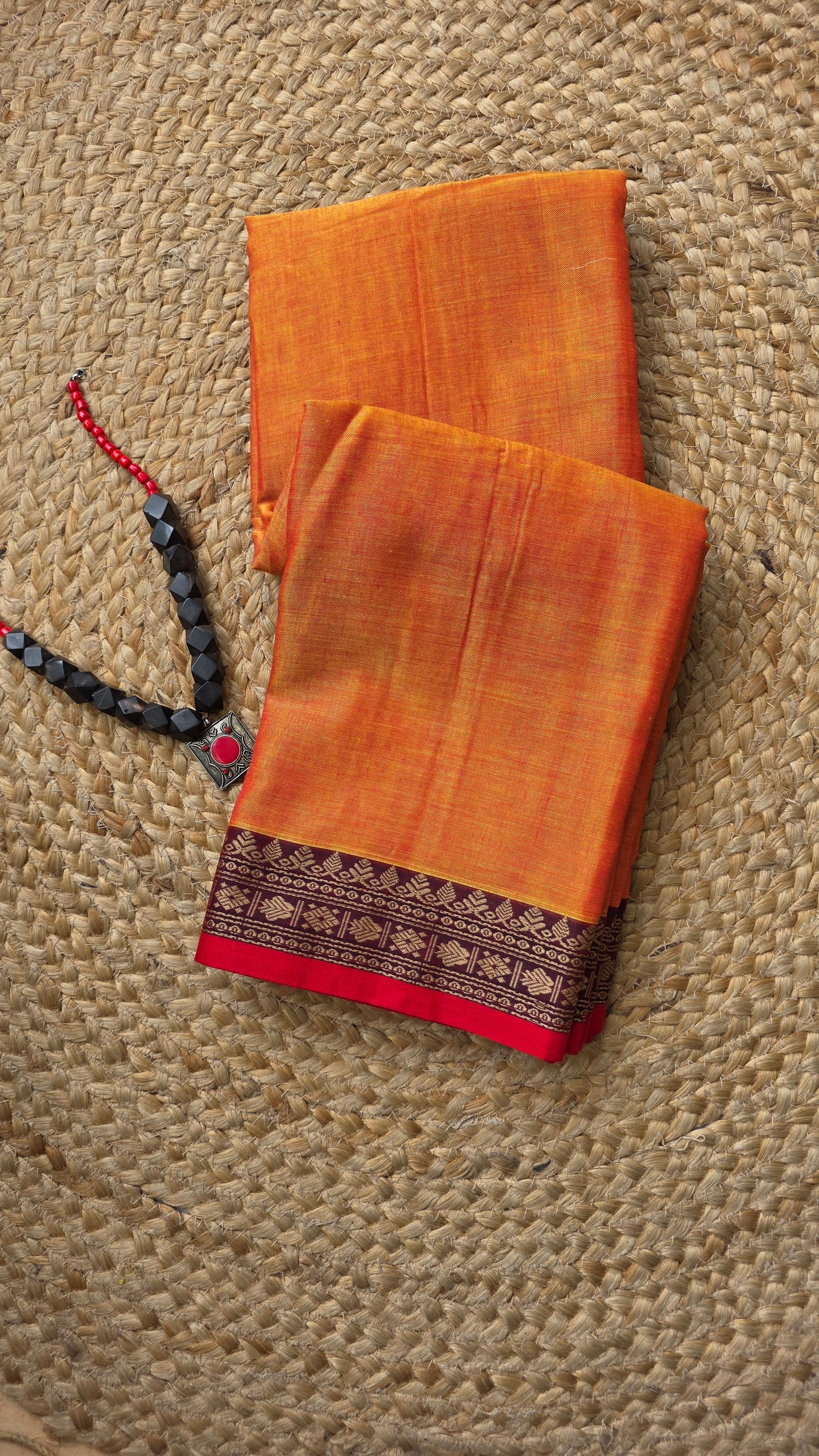 Two toned orange Pure Narayanpet cotton sari