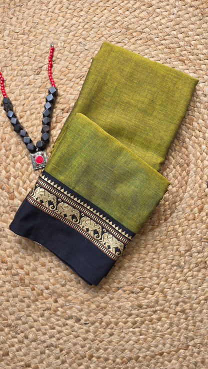 Two toned green Pure Narayanpet cotton sari