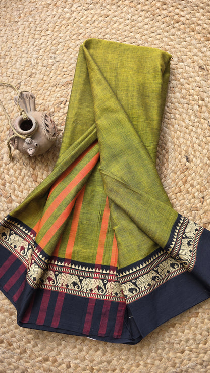 Two toned green Pure Narayanpet cotton sari