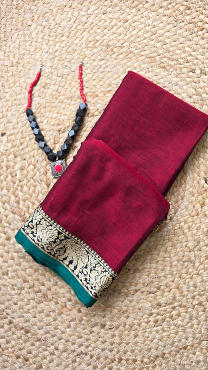 Two toned maroon Pure Narayanpet cotton sari