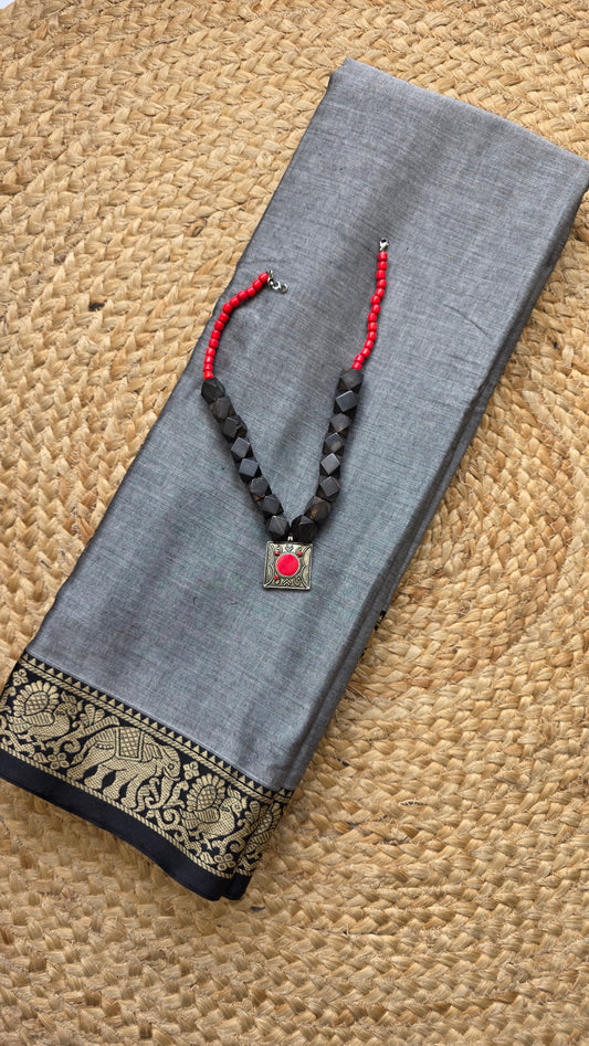 Ruhi | Grey Narayanpet cotton sari