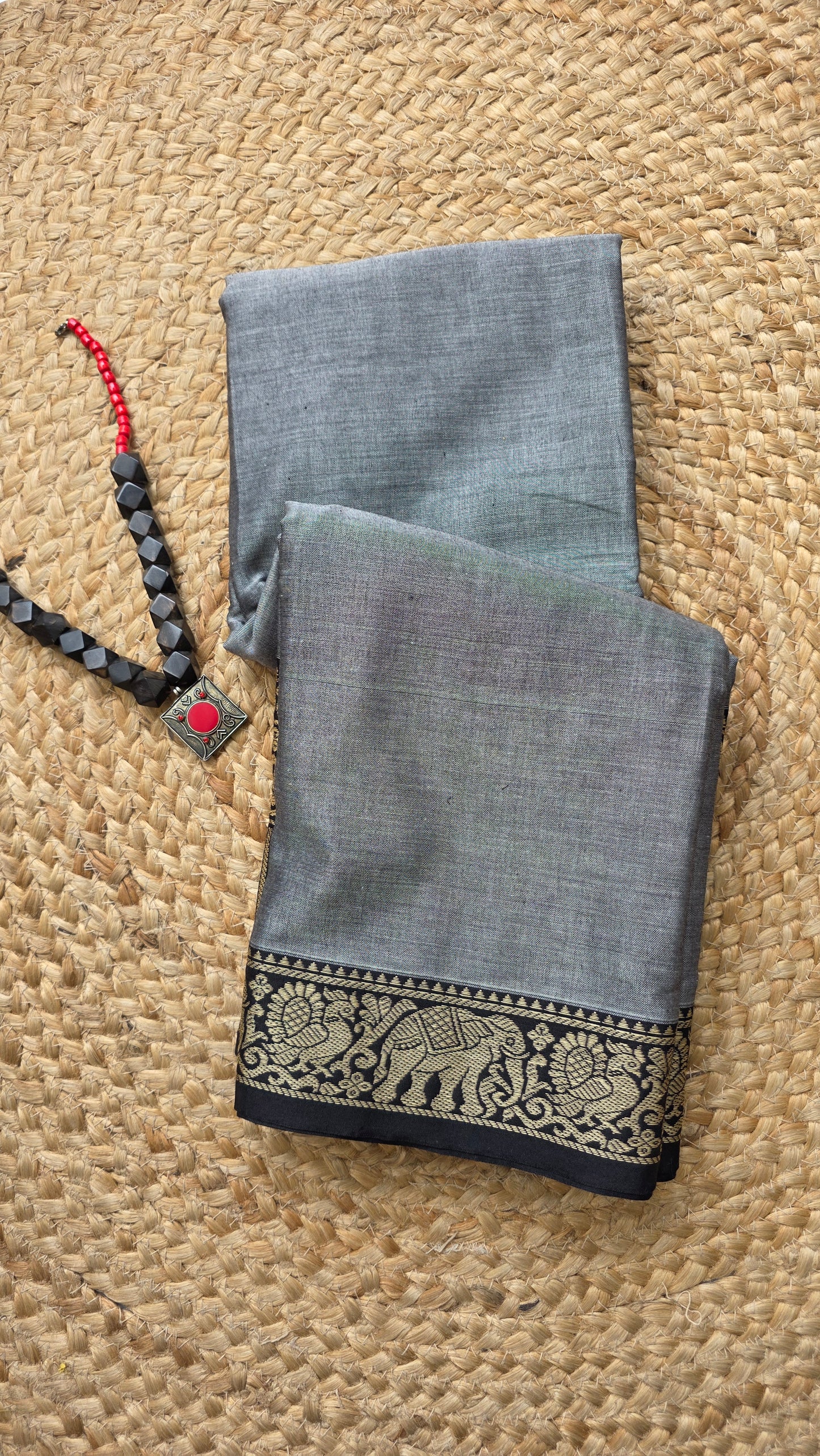 Two toned Grey Pure Narayanpet cotton sari
