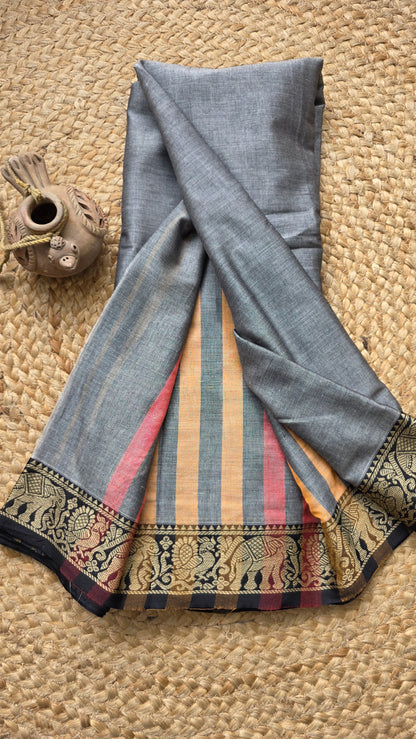Two toned Grey Pure Narayanpet cotton sari