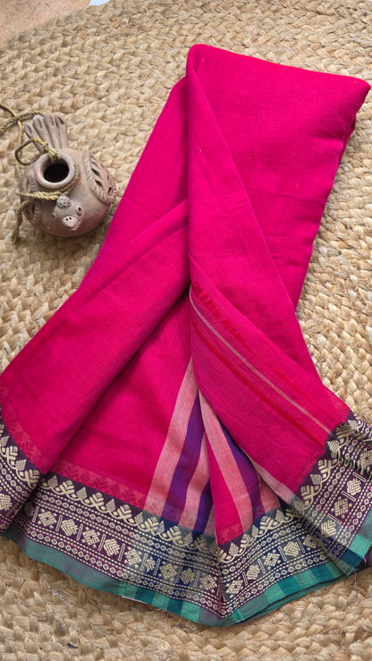 Two toned Pink Pure Narayanpet cotton sari