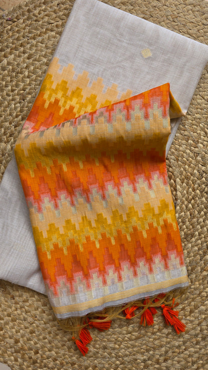 Mohini Orange/off-white Cotton Silk Jamdani Saree