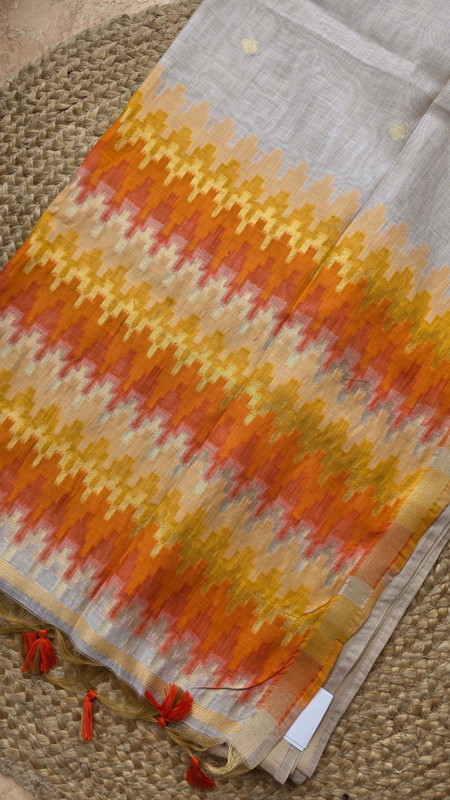 Mohini Orange/off-white Cotton Silk Jamdani Saree
