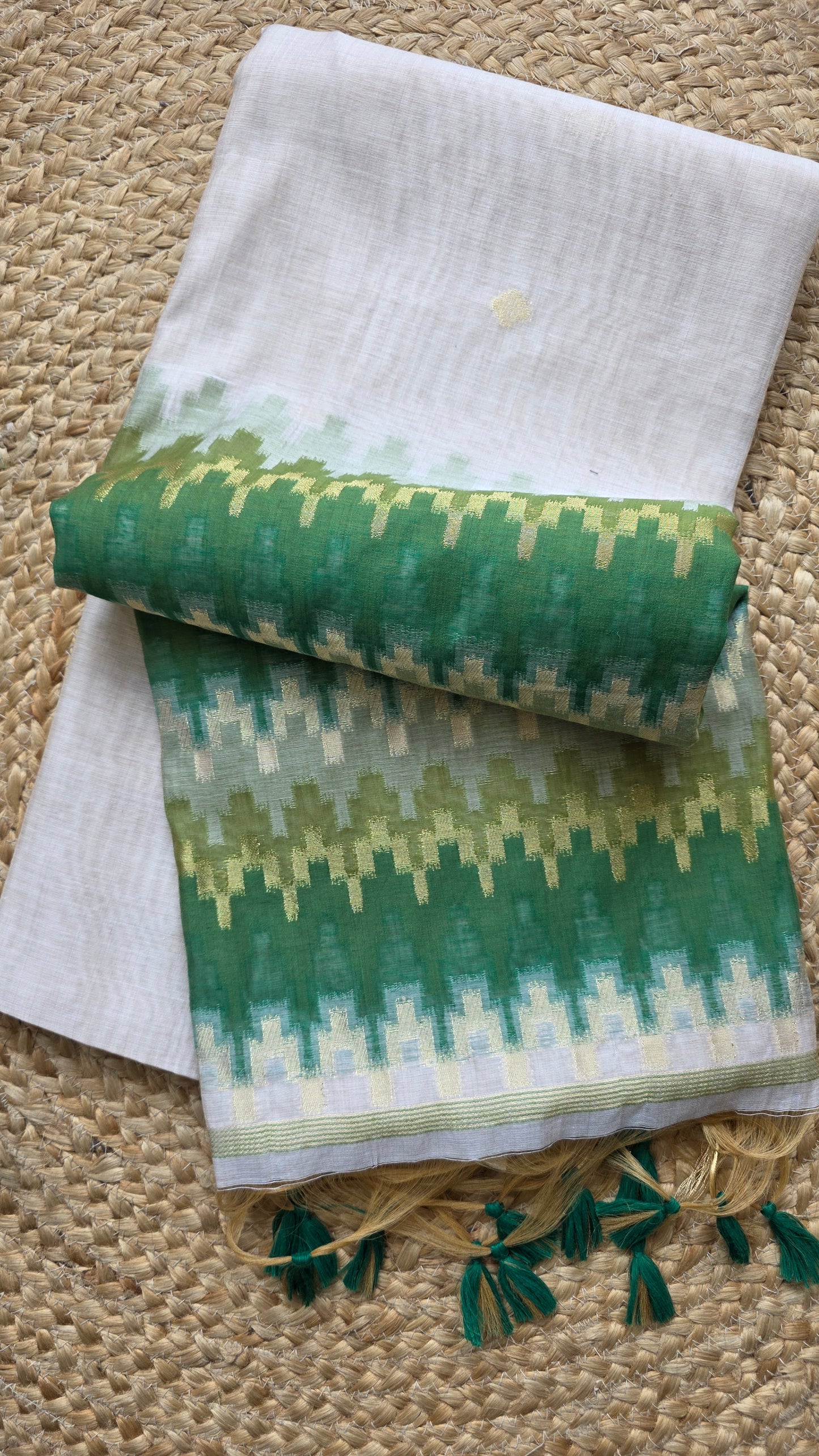 Mohini Green/Off-white Cotton Silk Jamdani Saree