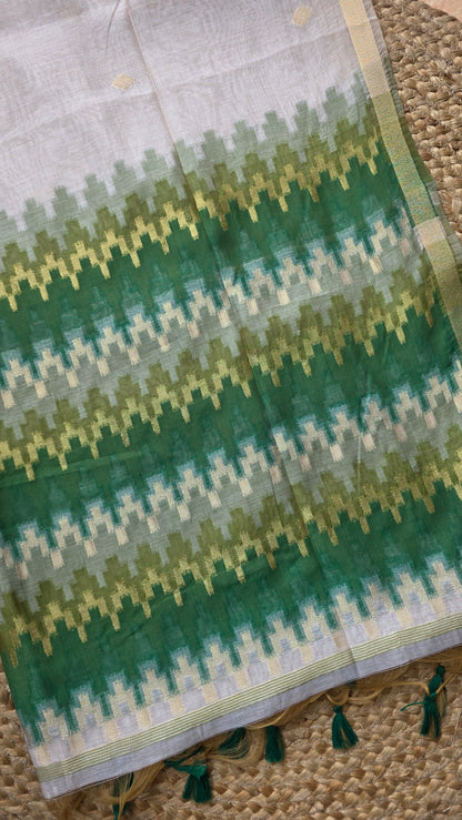 Mohini Green/Off-white Cotton Silk Jamdani Saree