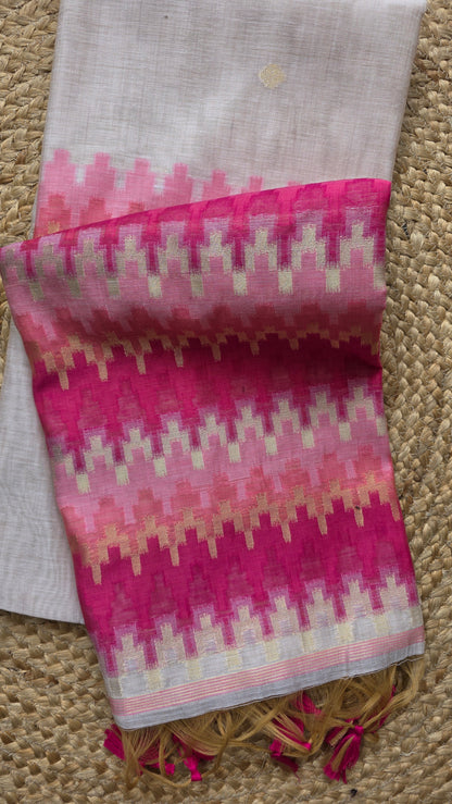 Mohini Pink/off-white Cotton Silk Jamdani Saree