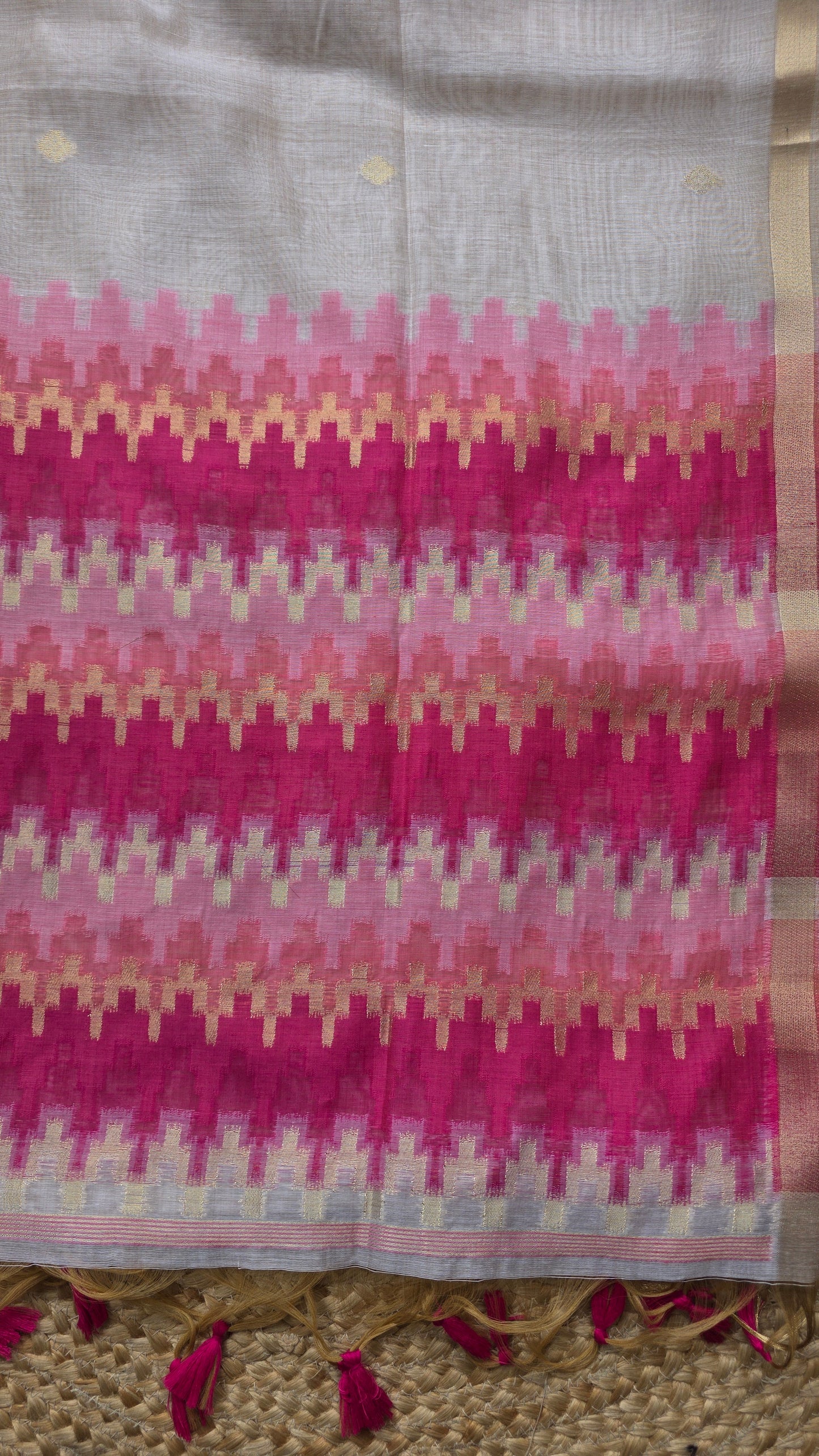 Mohini Pink/off-white Cotton Silk Jamdani Saree