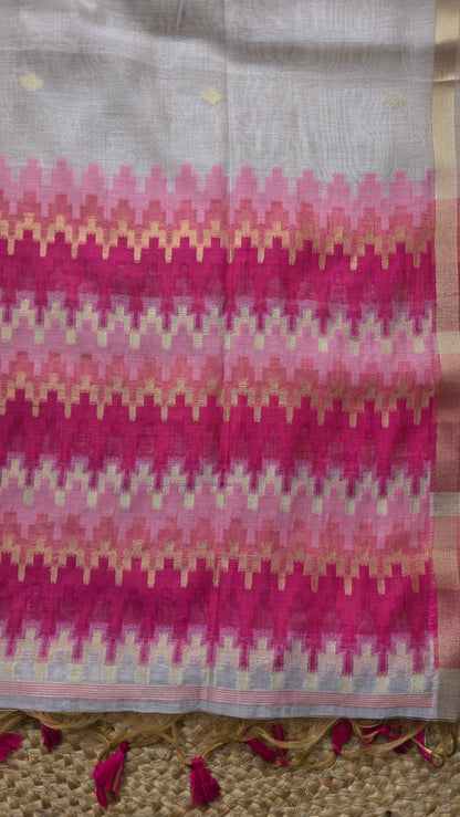 Mohini Pink/off-white Cotton Silk Jamdani Saree