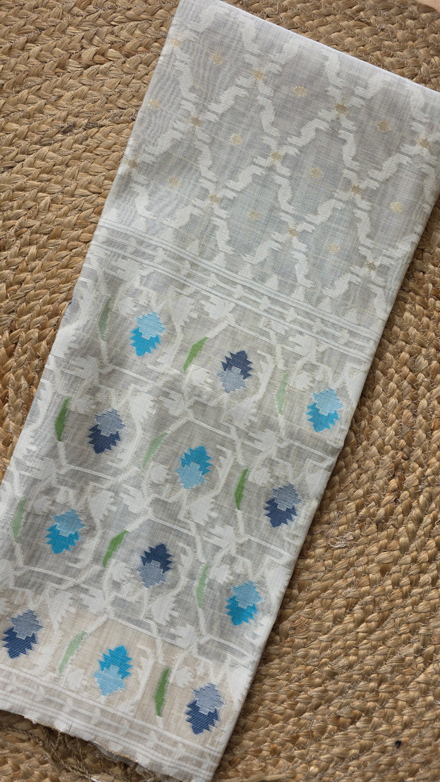 Mohini | Blue/off-white Cotton Silk Jamdani Saree